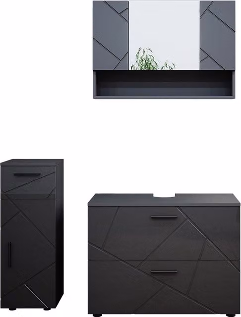 Set mobili bagno Vicco Irma Antracite lucido, composto da 3 pezzi con base lavabo, pensile specchio e mobileto laterale – 1
