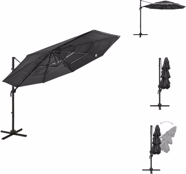 vidaXL Ombrellone con palo in alluminio a 4 strati antracite 3x3 m - Ombrelloni e tende da sole