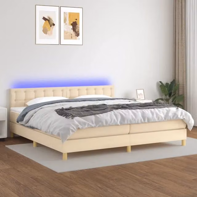 Letto Ibrido con Materasso a Molle Insacchettate vidaXL in Tessuto Bianco e Beige con Illuminazione LED e Porta USB L/P/H: 200 x 200 x 203 cm