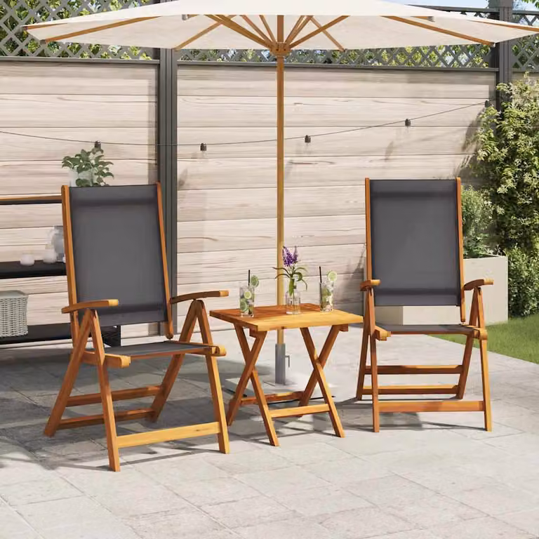 Set di 2 sedie pieghevoli vidaXL in legno di acacia oliato e textilene con braccioli, grigio e nero