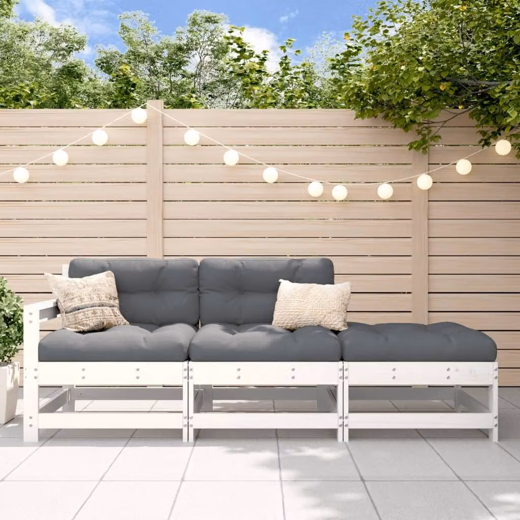Maison Exclusive - Set da giardino 3 pezzi con cuscini Bianco Legno massello