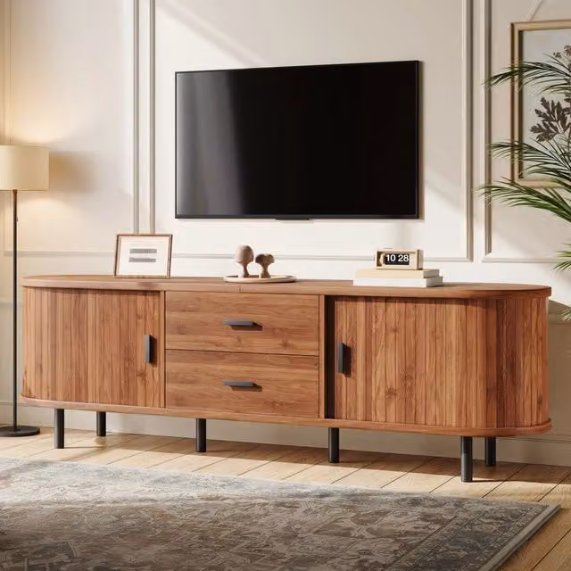 Mobile TV Minimal MY Rovere Marrone con 2 Cassetti e Ante Scorrevoli L: 120 cm, P: 40 cm, H: 55 cm – 1