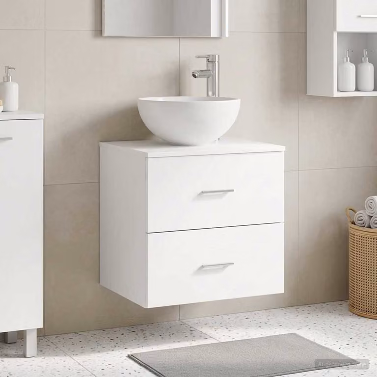 Mobile Lavabo da Parete vidaXL Bianco Moderno con Cassetti e Ante L/P/H: 49,5 x 41 x 64,5 cm