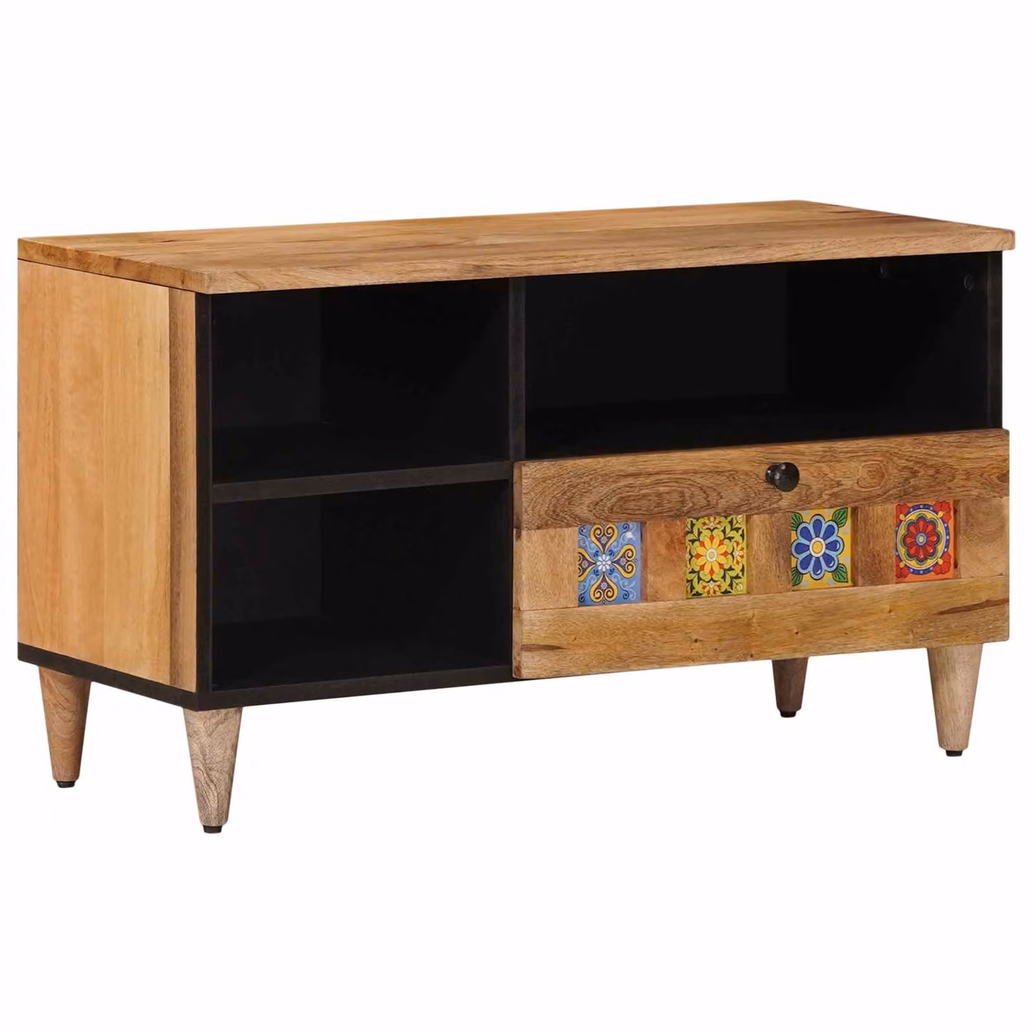 Mobile TV vidaXL in legno di mango massello, colore naturale beige e marrone, L 80 x P 33 x H 46 cm