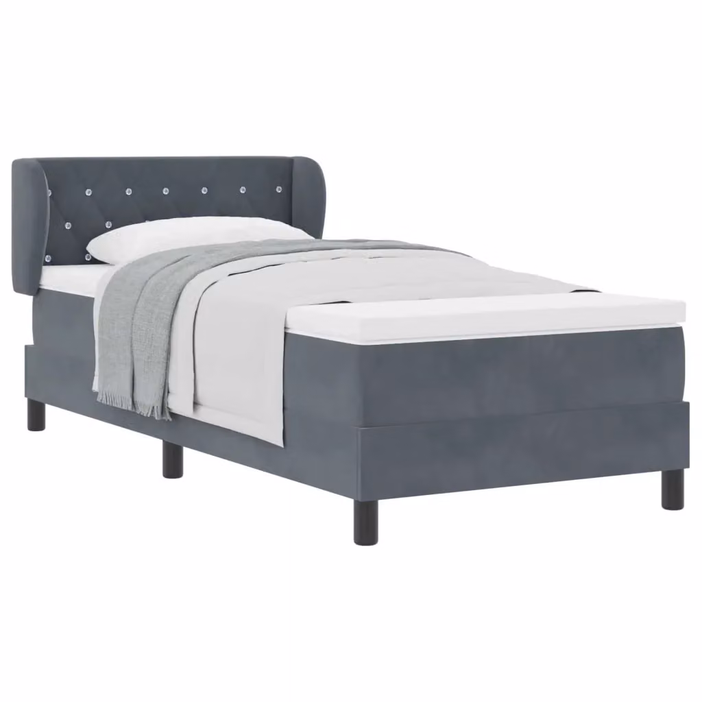 Letto a molle moderno vidaXL con testiera in velluto grigio, L/P/H: 90 x 200 cm – 2