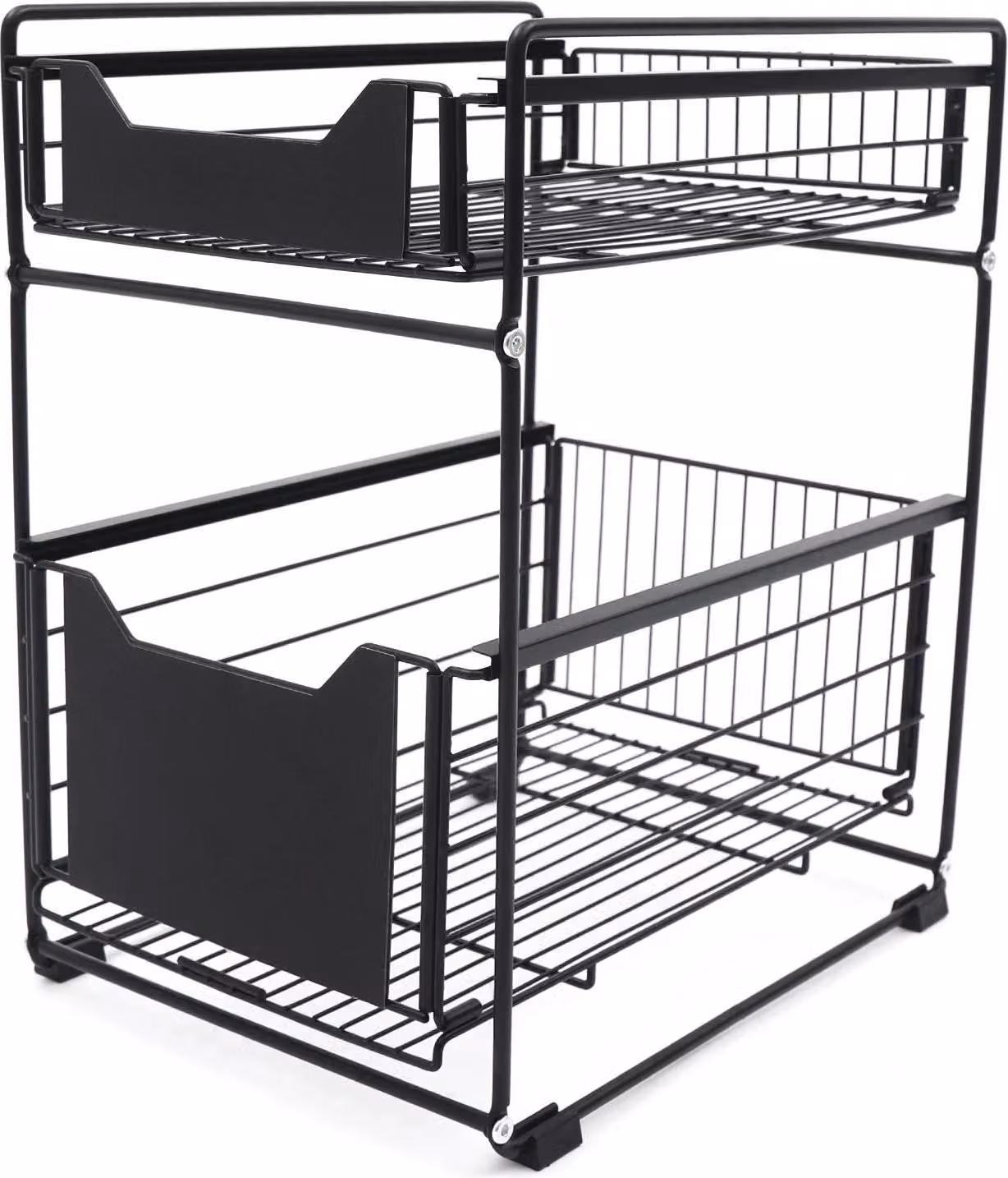 Organizer per armadio a 2 livelli - Ripiano estraibile per sotto il lavello - Cassetto regolabile - Acciaio al carbonio + PP - Verniciato a polvere - Cucina e bagno - Nero