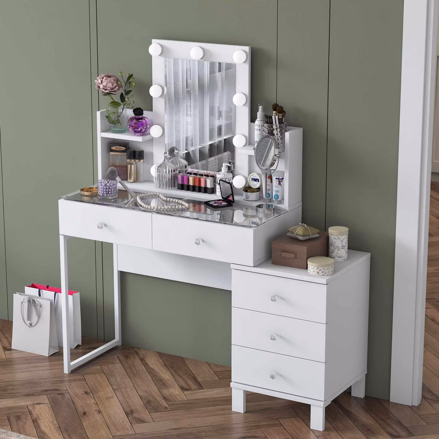 Skye Decor, tavolino da trucco di alta qualità, bianco, 120 cm, da montare a parete, 100% melaminico | 12345