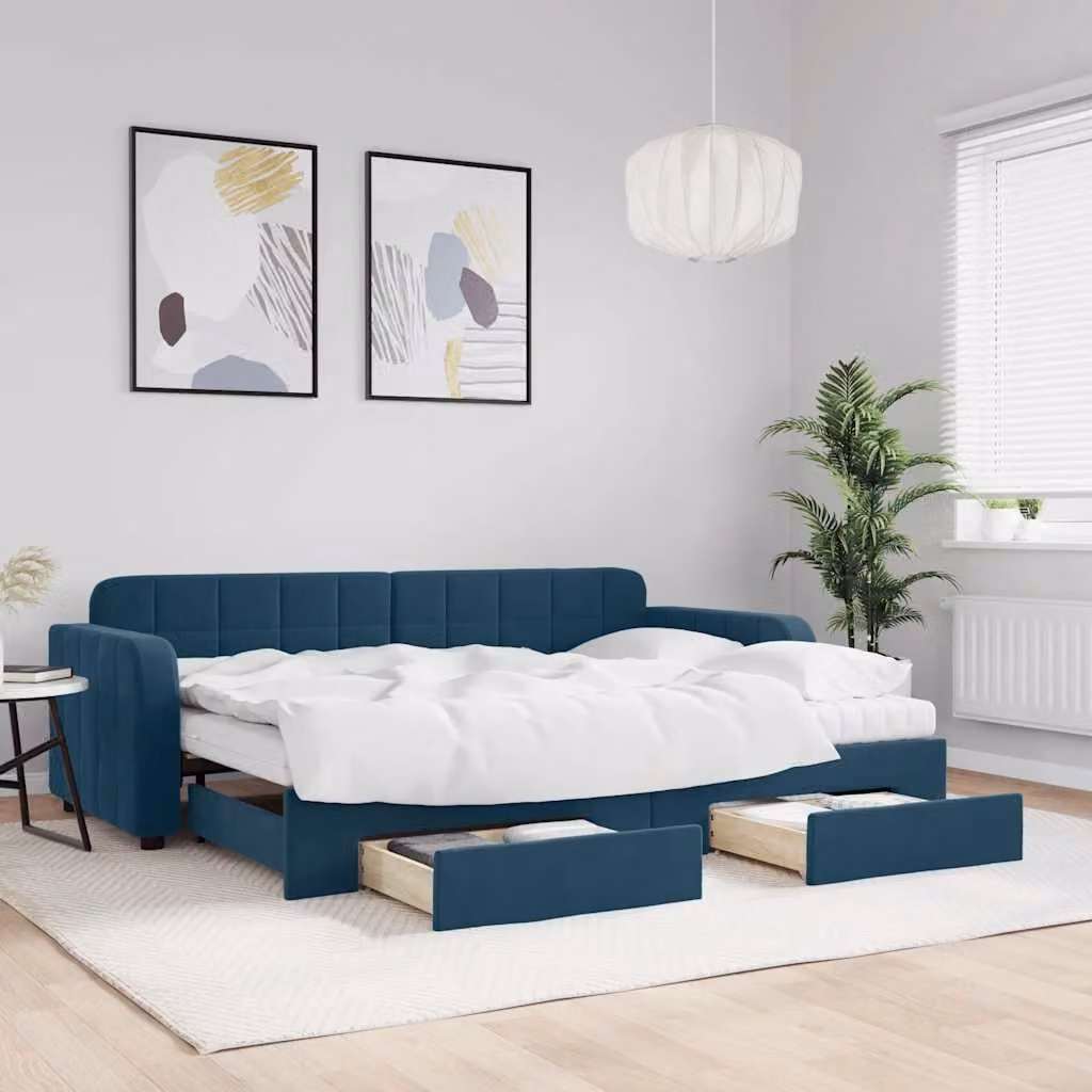 vidaXL Divano Letto Estraibile con Cassetti Blu 80x200 cm in Velluto