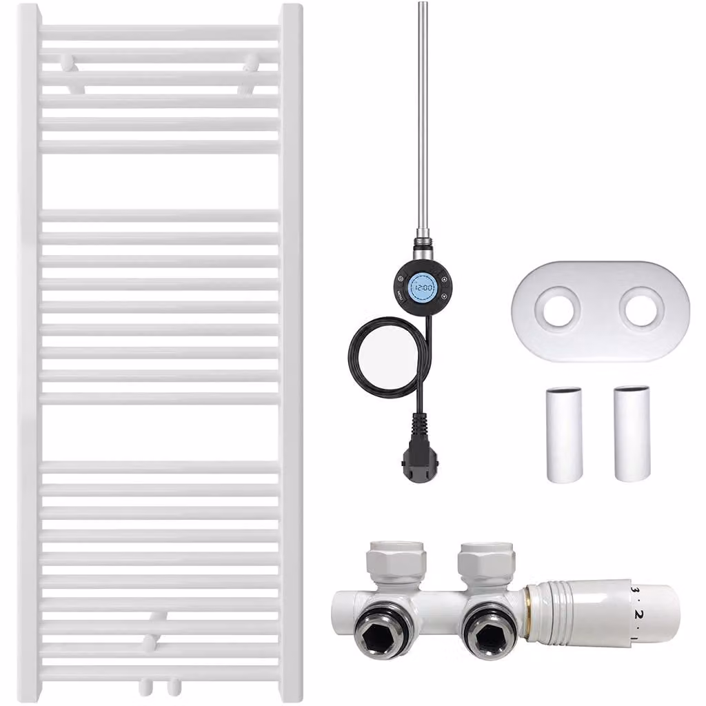 Kit radiatore per bagno Lincoln - riscaldamento combinato, antenna Wi-Fi - attacco centrale da 50 mm - 300W - bianco lucido - 1200x500 mm