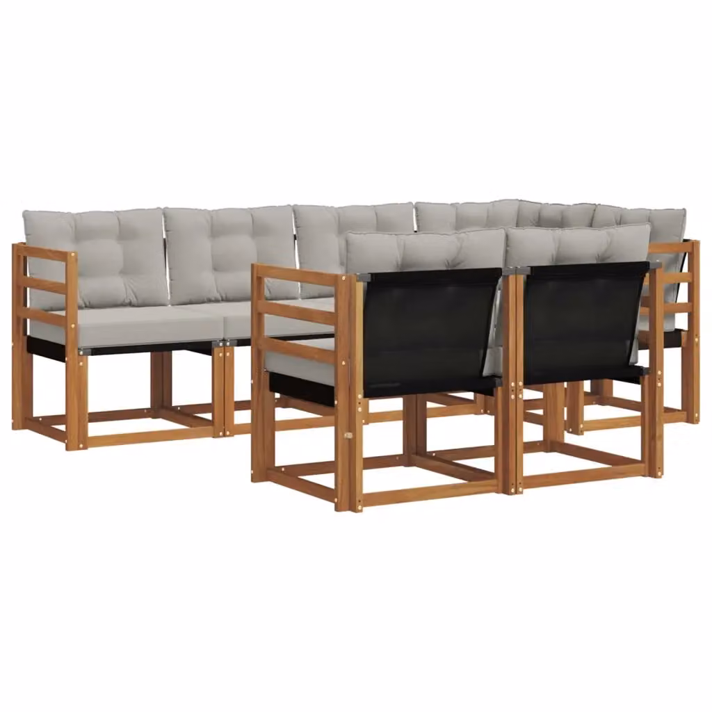 Set di divani da esterno a L vidaXL in legno di acacia con cuscini beige e grigi – 2