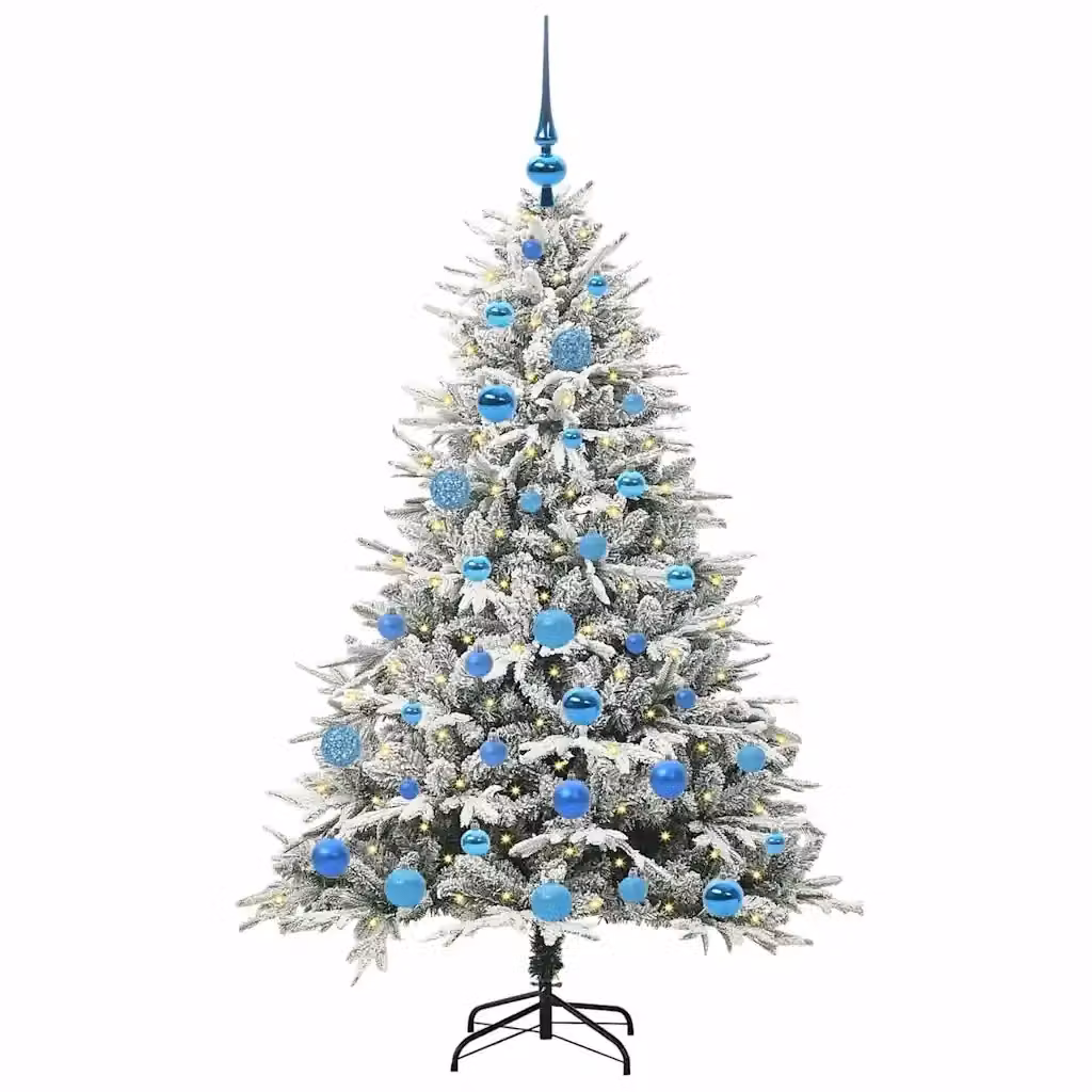 Albero di Natale artificiale preilluminato con LED a luce bianca calda e set di palline vidaXL, colore verde, stile moderno in PVC e metallo – 2