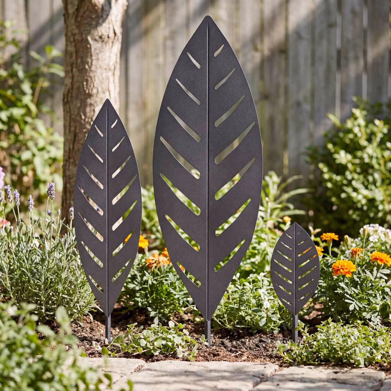 Set di 3 pali da giardino vidaXL in acciaio nero, L/P/H: 116,5 x 35 x 3 cm