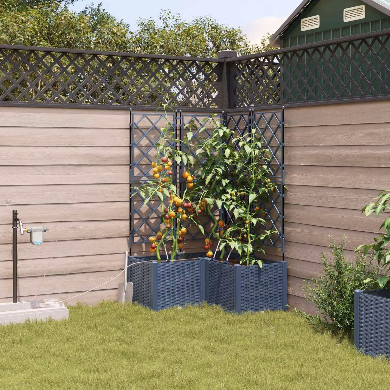 Set di 3 vasi da giardino vidaXL in plastica grigi, L/P/H: 80 x 80 x 142 cm