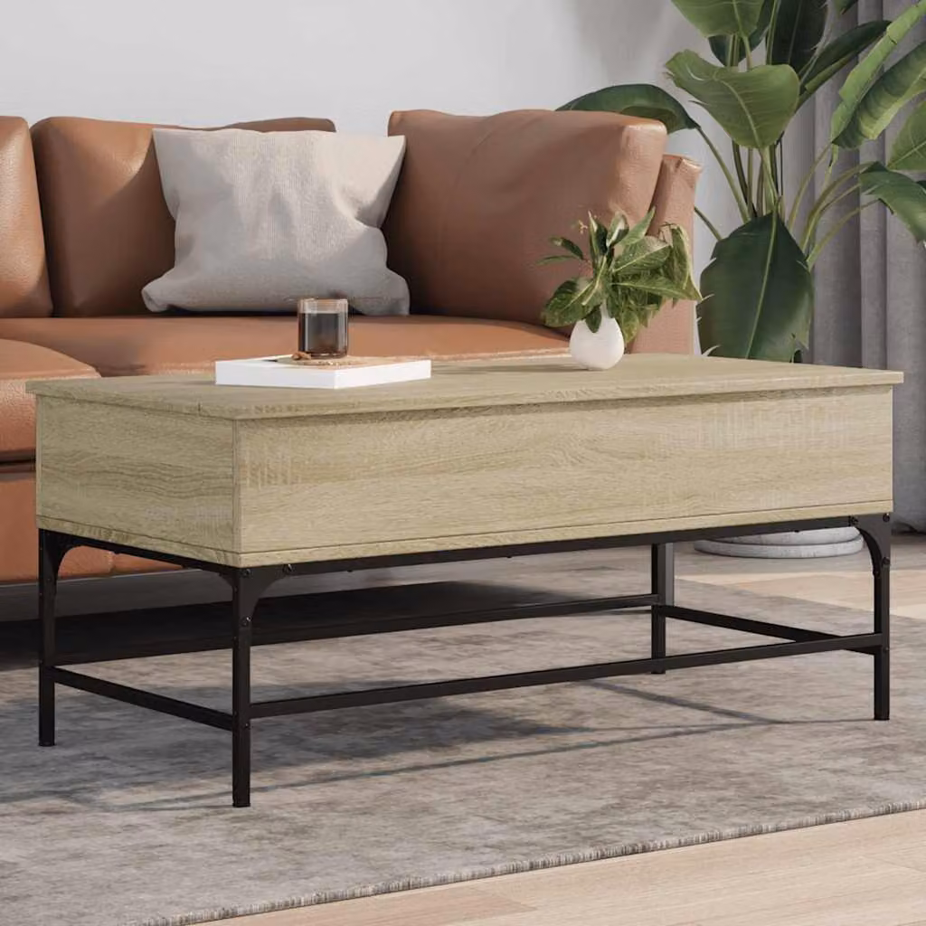 vidaXL Tavolino da soggiorno rettangolare in legno e metallo, Rovere Sonoma, L 100 x P 50 x H 45 cm
