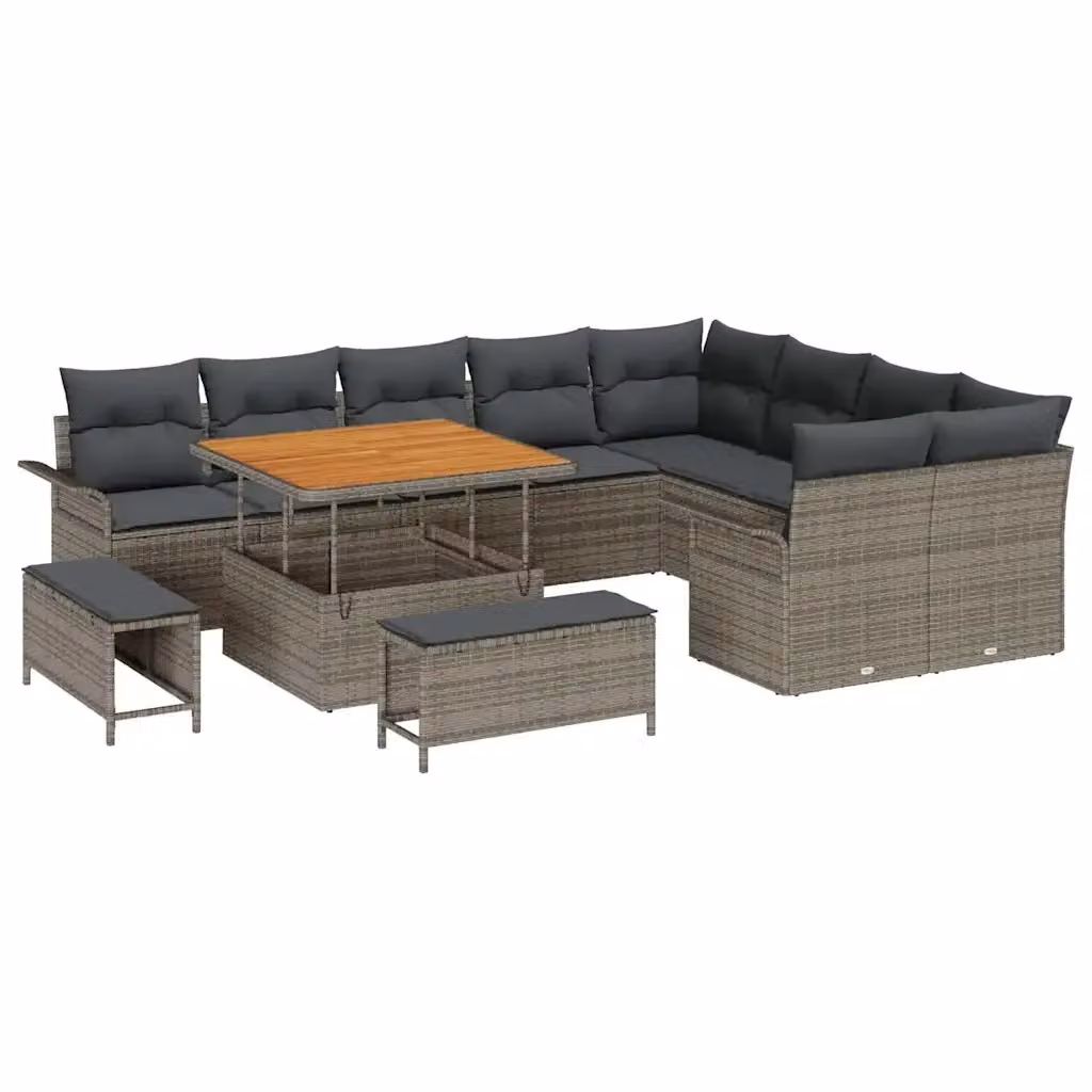 Set Divano da Giardino vidaXL 12 Pezzi Grigio con Cuscini e Tavolino da Esterno in Acciaio Verniciato a Polvere – 2