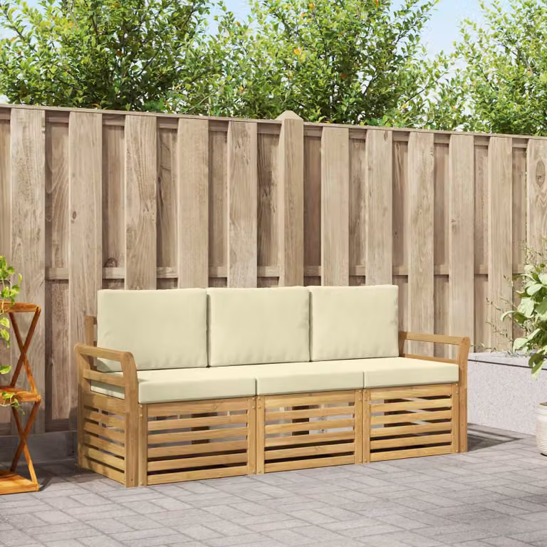 Set di divani da esterno vidaXL in legno di acacia con cuscini bianchi e beige