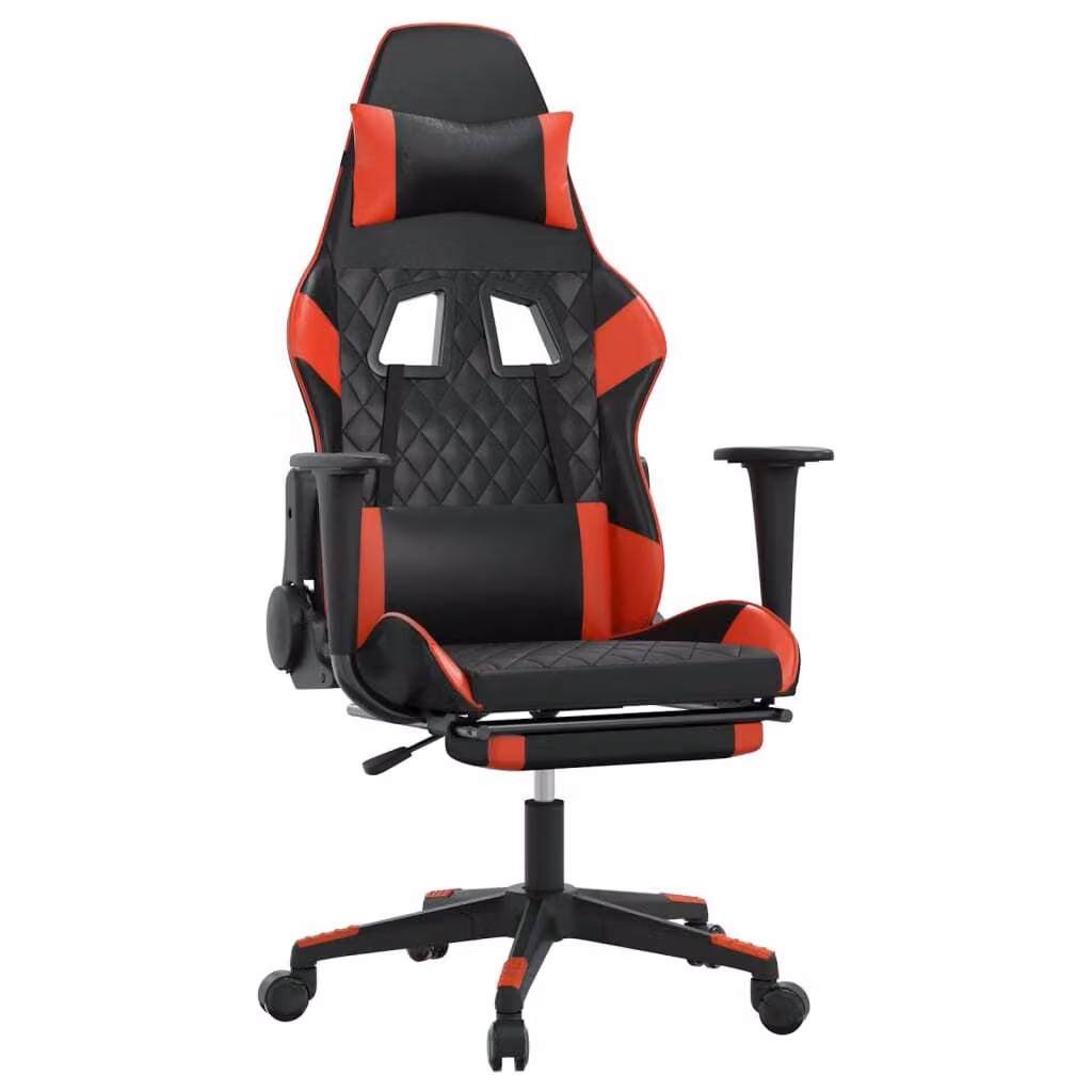 Sedia da Gaming Massaggio Poggiapiedi Nero e Rosso Pelle finta