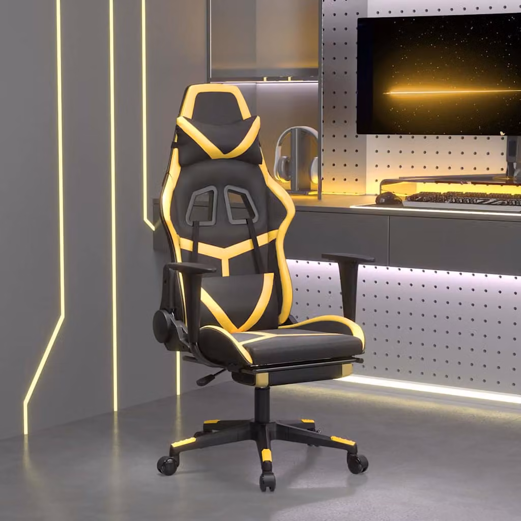 vidaXL Sedia da Gaming con Poggiapiedi in Similpelle Nero e Oro