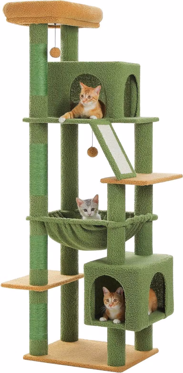 Albero per gatti, design a più piani, appartamenti spaziosi, AMT0281GN, 180 cm
