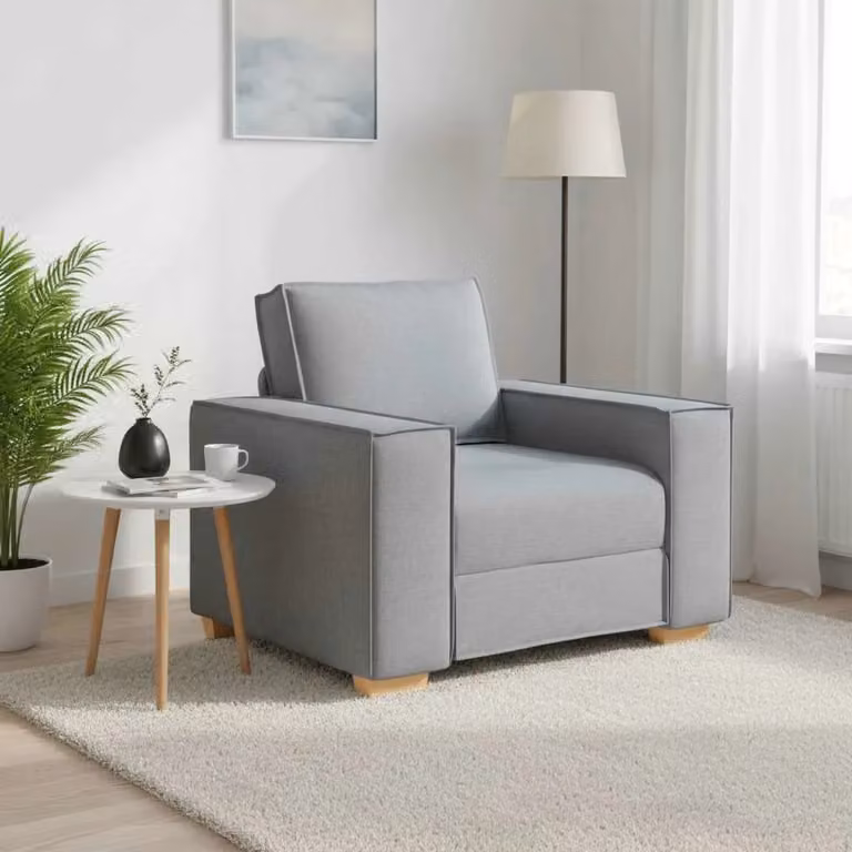 Poltrona Divano vidaXL Grigio con Braccioli in Tessuto, L: 100 cm, P: 78 cm, H: 84 cm