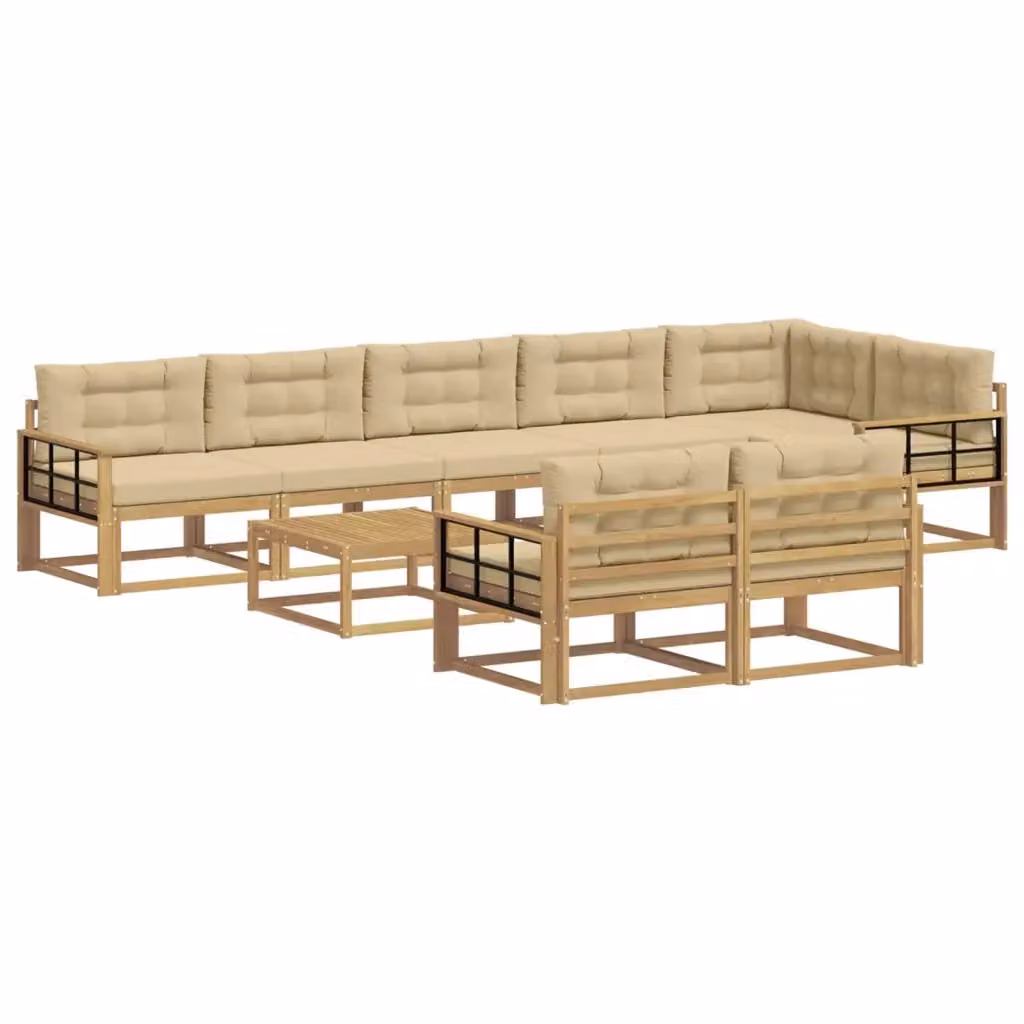 Set di divani da esterno a forma di U vidaXL in legno di acacia con cuscini Bianco e Beige – 2