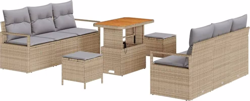 Set Divano da Giardino con cuscino 9 pcs Beige polyrattan