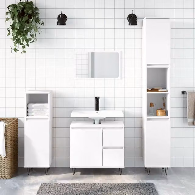 Set Mobili da Bagno 3 pz Bianco in Legno Multistrato 3190221
