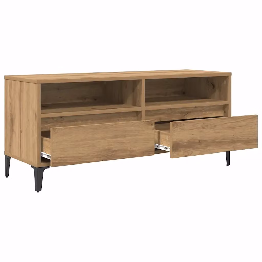 Mobile porta TV in legno di rovere color marrone con design rustico e cassetto L 100 cm x P 34,5 cm x H 44,5 cm – 2