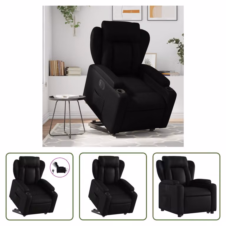 The Living Store Poltrona relax con supporto elettrico in Pelle finta nera