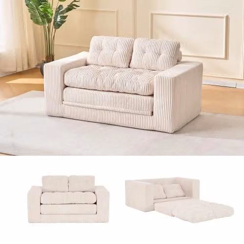 Divano Letto 2 Posti ¨C MINIMAL ¨C Tessuto a Coste, Memory Foam, Compatto