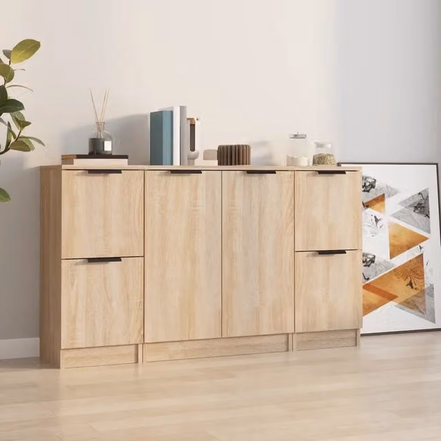 Set di 3 credenze vidaXL in legno multistrato color rovere, design minimalista per la tua sala da pranzo