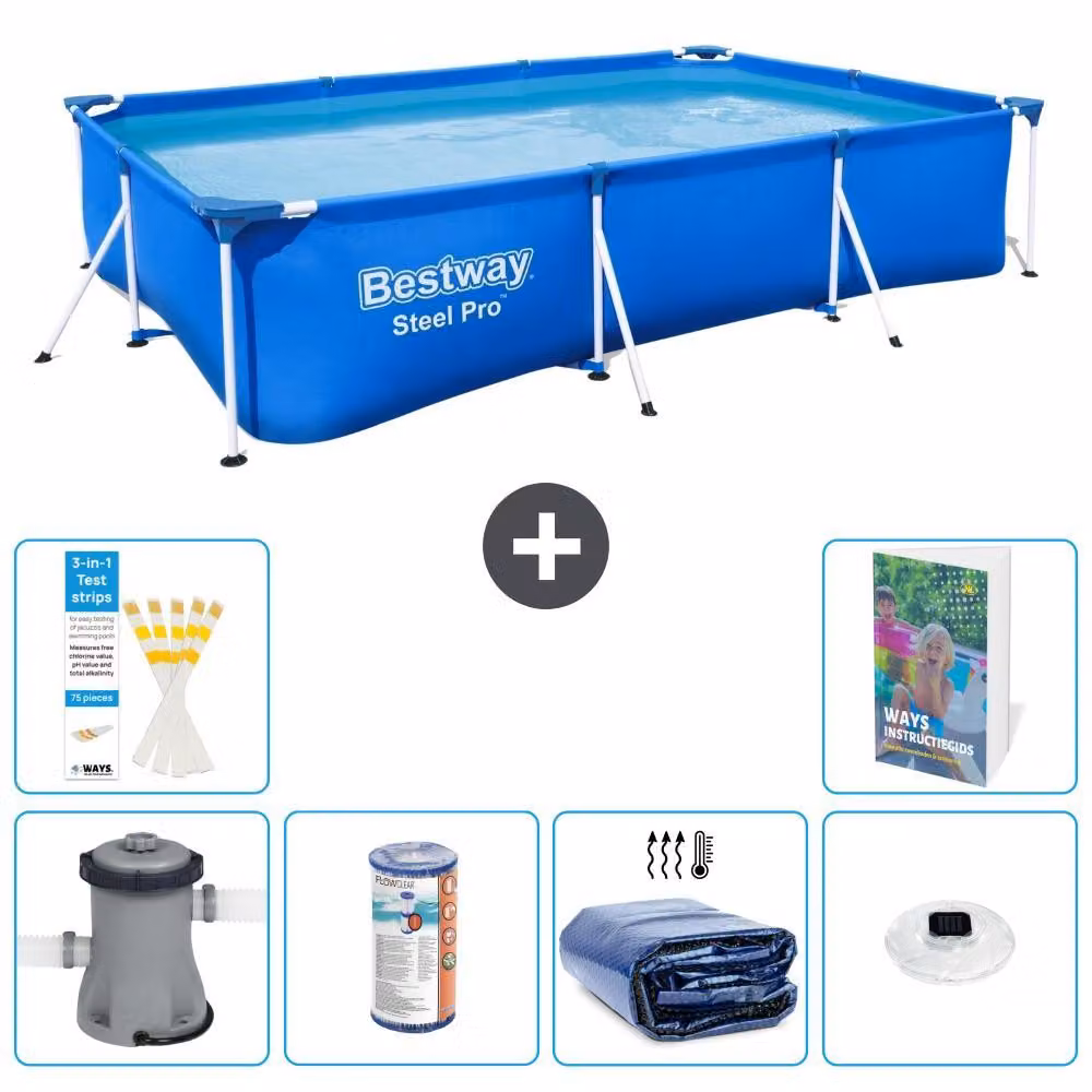 Bestway Steel Pro, piscina rettangolare - 300x201x66 cm - composta da 5 parti, modello S275