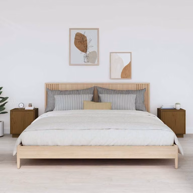 Set di 2 comodini vidaXL in legno massello di pino color marrone, L 40 cm x P 34 cm x H 45 cm