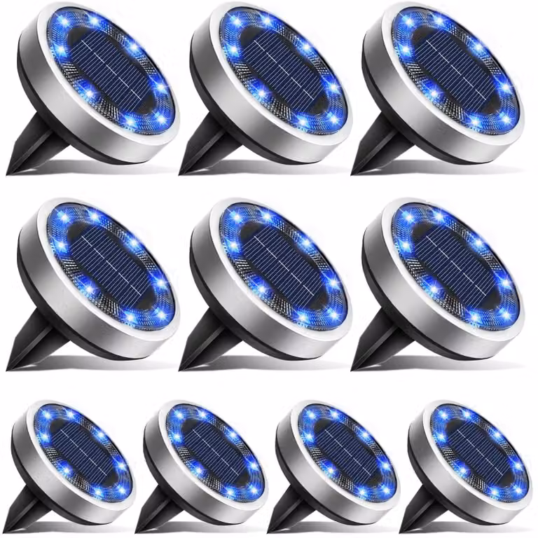 10 luci da giardino solari con 8 LED, grado di protezione IP65, colore blu, capacità della batteria 600 mAh