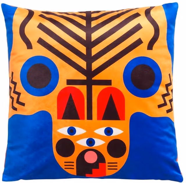 Cuscino Quadrato Qeeboo con Grafica Italian Tiger Blu in Poliestere 45 x 45 cm