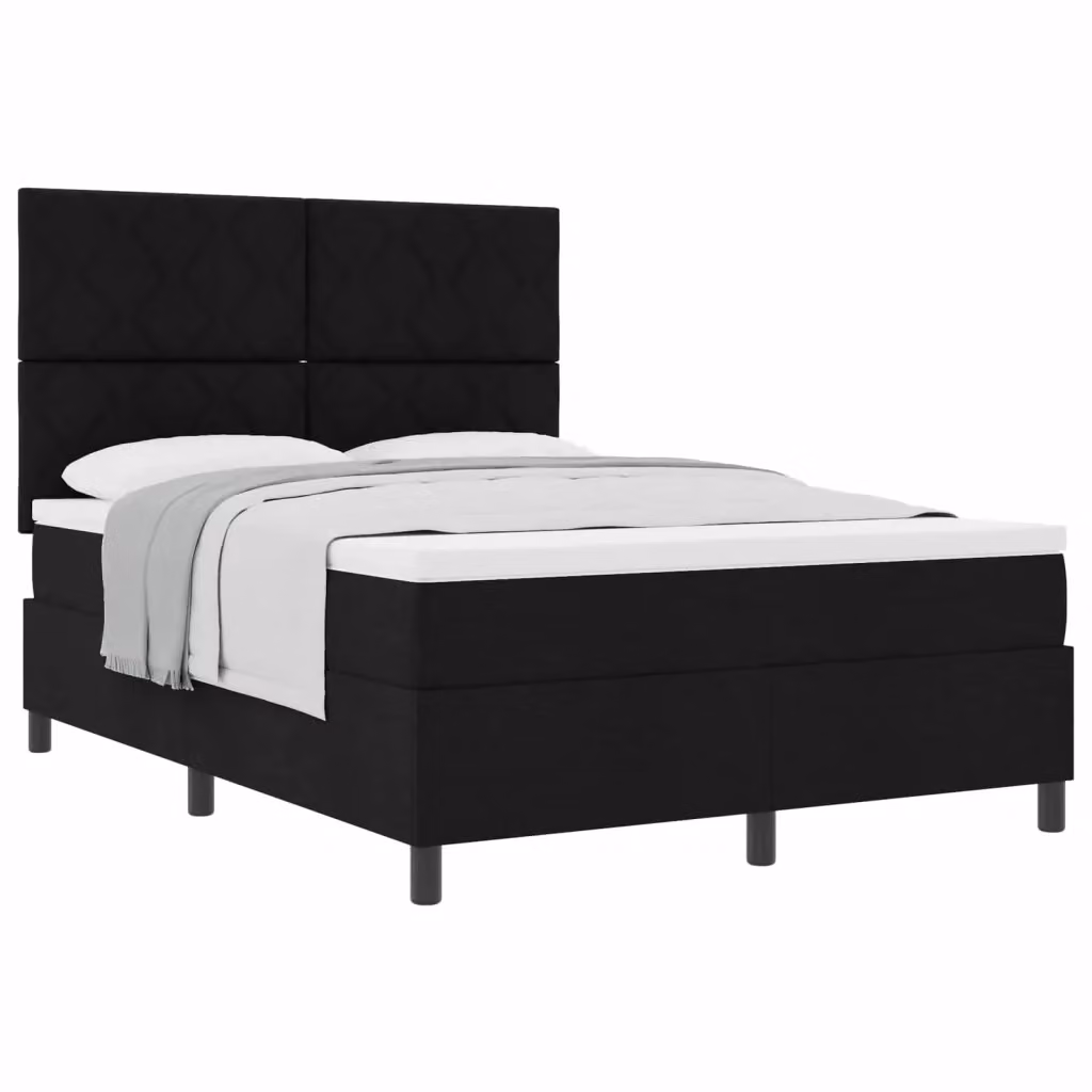 Letto a molle con testiera vidaXL in tessuto nero L 140 x P 200 cm – 2