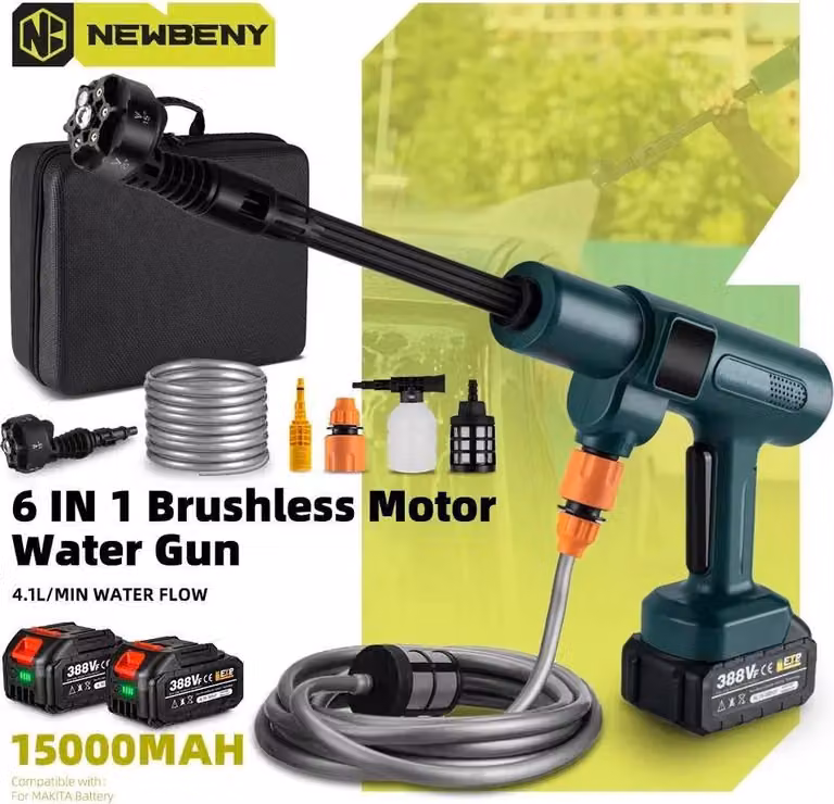 Idropulitrice a batteria - Pistola ad alta pressione - 200 bar - 3500 W - Ugello 6 in 1 - Motore brushless - 18 V - Batteria inclusa - Nero