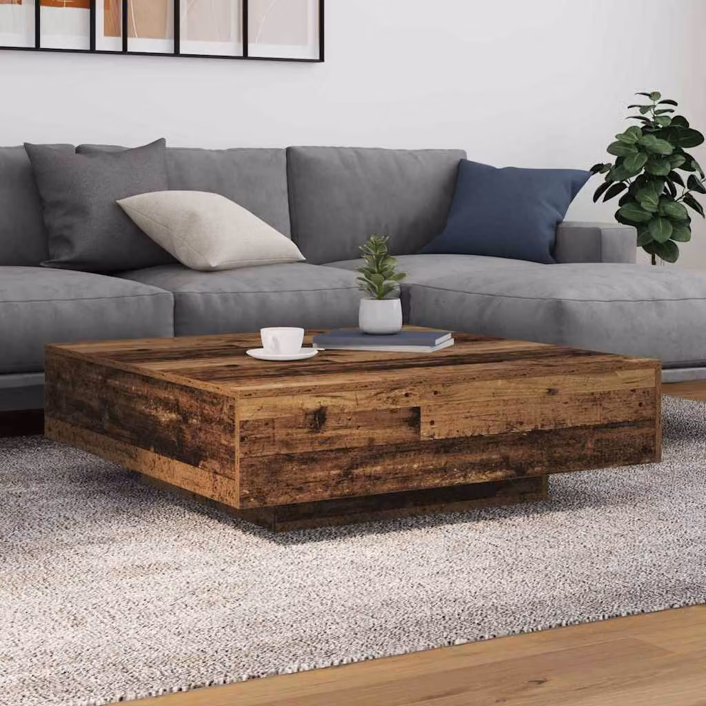 vidaXL Tavolino da caffè moderno in legno antico marrone con strisce LED