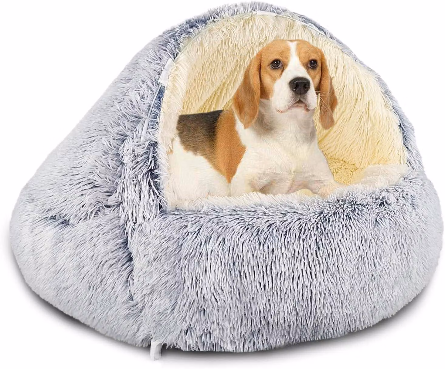 Cuccia per cani da 60 cm, in peluche, adatta anche per gatti, colore grigio, con cappuccio, base antiscivolo, ideale per la camera da letto