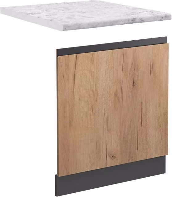 Pannello frontale R-Line J-Shape Vicco in Rovere dorato e Antracite con piano in Marmo, Larghezza: 60 cm