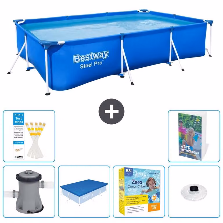 Bestway Steel Pro, piscina rettangolare - 300x201x66 cm - composta da 5 parti, modello S178