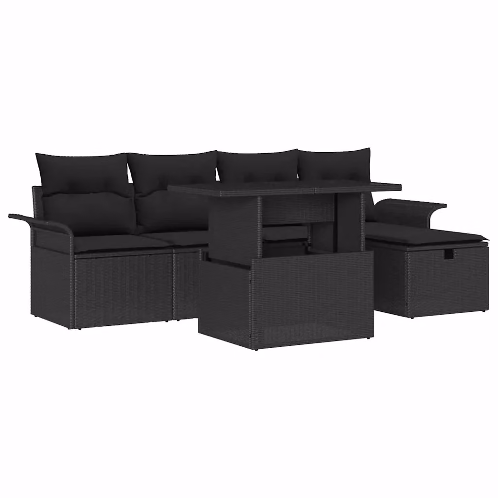 Set Divano da Giardino a L vidaXL in Polyrattan Nero con Cuscini e Tavolino da Caffè – 2