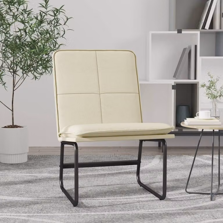 Sedia Lounge vidaXL in Similpelle Beige con Struttura in Metallo L/P/H: 54 x 75 x 76 cm