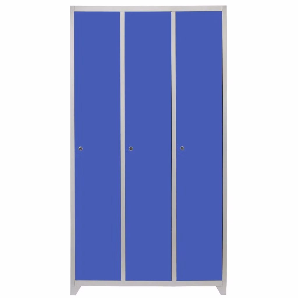 Armadietto a muro MONSTER SHOP in metallo con 3 ante con chiave, ideale per scuole e uffici, Blu o Grigio, L: 180 cm, H: 90 cm, P: 50 cm – 2