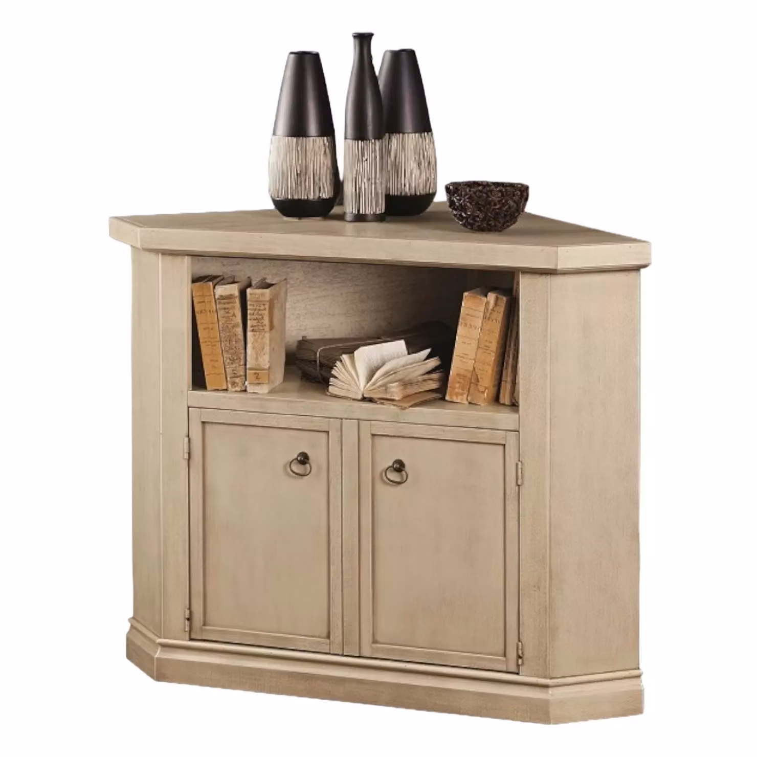 Porta TV ad angolo in legno stile shabby chic beige e bianco Mobili 2G L/P/H: 70 x 70 x 75 cm – 1