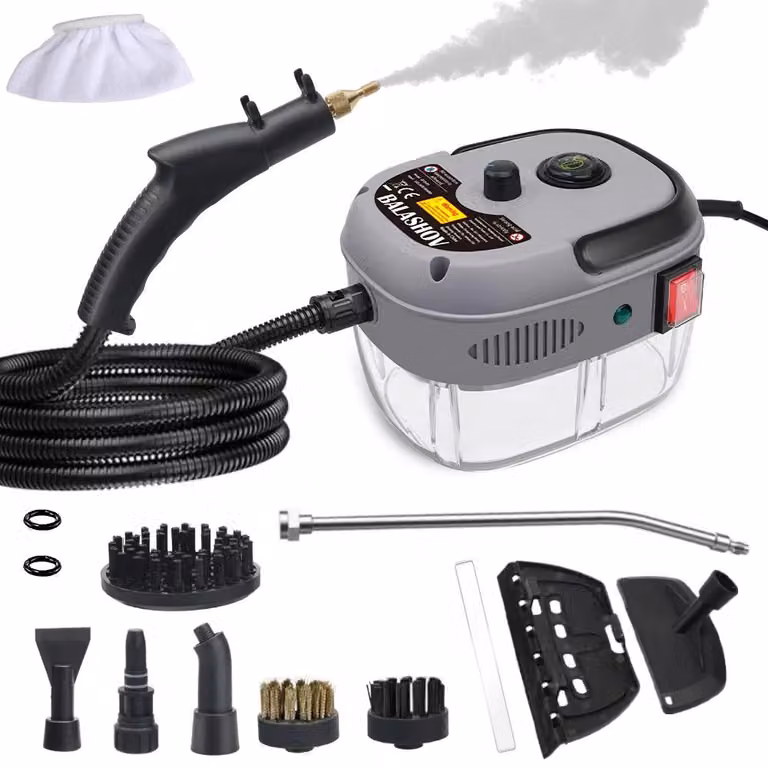 Pulitore a vapore portatile – circa 2500 W di potenza – vapore ad alta pressione – adatto per uso domestico, cucina e auto – spina europea 220 V – colore grigio
