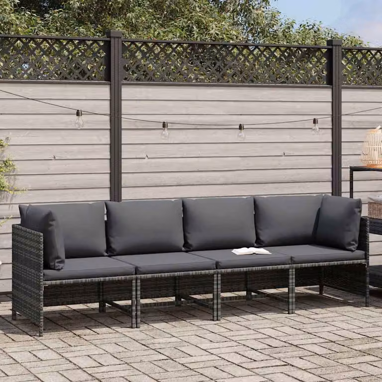 vidaXL Divano da Giardino a 4 Posti con Cuscini in Polyrattan Grigio