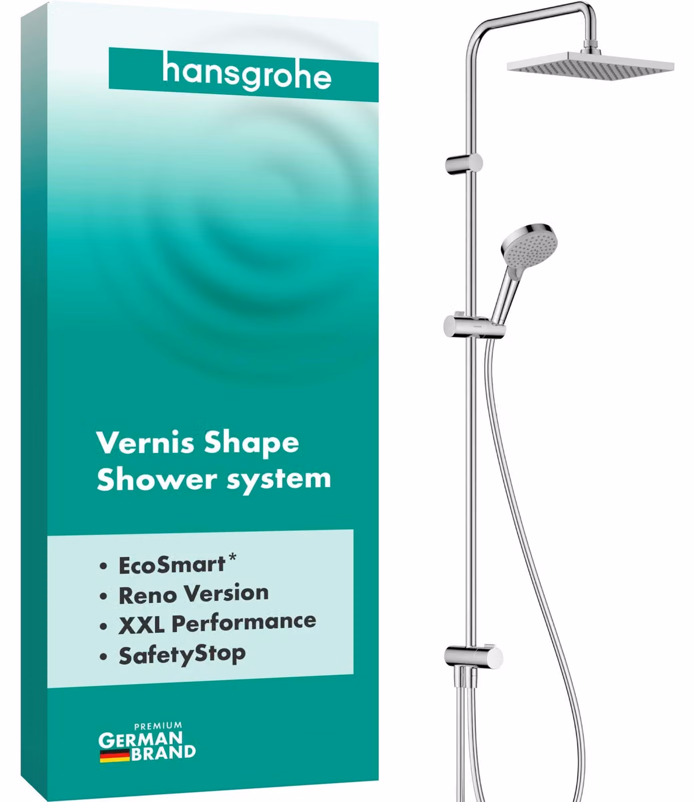 Sistema doccia Vernis Shape Reno, 230x170 mm, cromo, a risparmio idrico