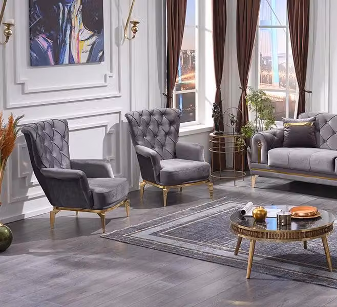 Chesterfield 2x Sessel Textil Polstermöbel Luxus Polster Sitz Wohnzimmer