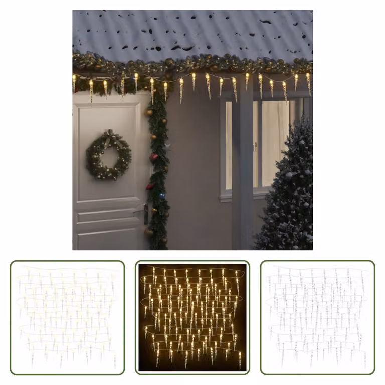 The Living Store Catena luminosa Icicle 100 LED bianco caldo 10 m acrilico PVC